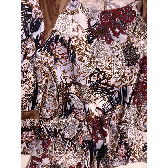 Y2K Floral Paisley Velvet Tie-Front Blouse Women’s Size Small Vintage Boho Retro - Picture 3 of 6